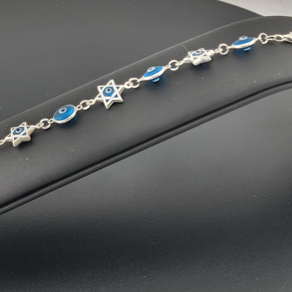 Sterling Silver 925 Multi Round & Star Evil Eye Bracelet – Protection & Style - Picture 10 of 13